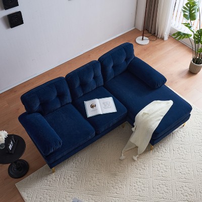 82.6" Modern Velvet L-Shaped Sectional Sofa - Cloud-Like Comfort with Sturdy Metal Legs for Living Room & Bedroom