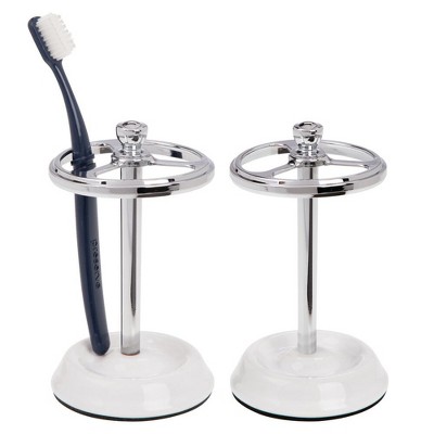 iDesign Divided Toothbrush Holder - Set of 2 - White/Chrome
