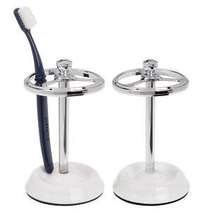 iDesign Divided Toothbrush Holder - Set of 2 - White/Chrome - 1 of 4