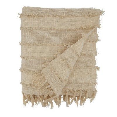 Natural Cozy Cotton Knitted Throw Blanket with Fringe - 27"x24.5"