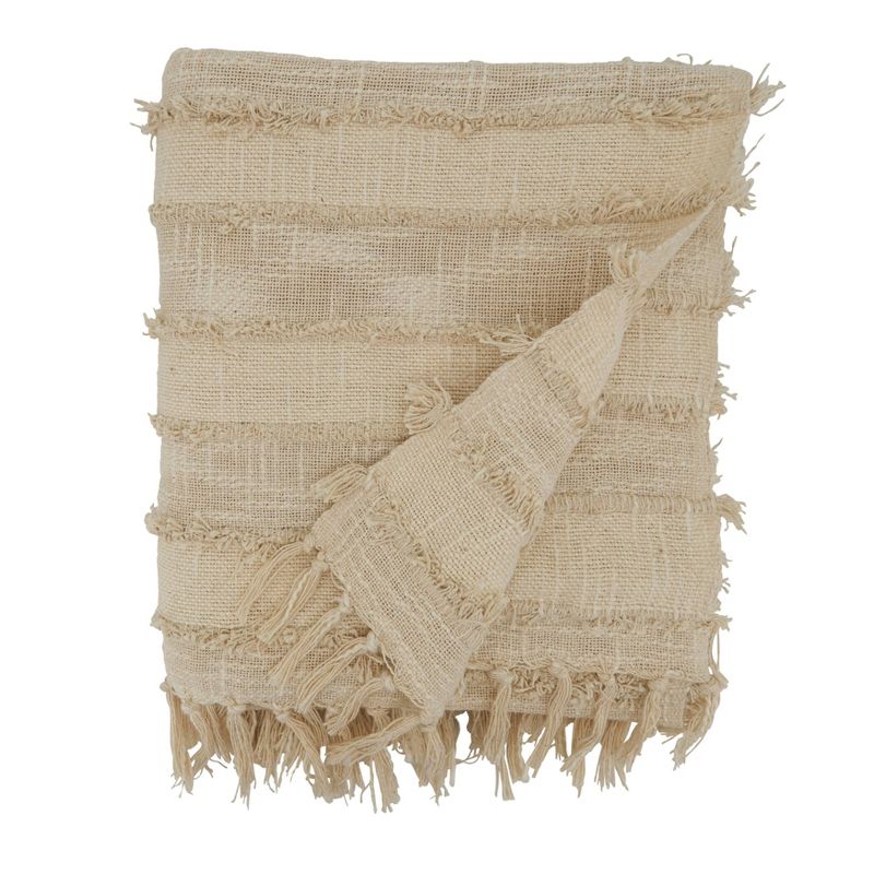 50&#34;x60&#34; Cotton with Fringe Design Throw Blanket Natural - Saro Lifestyle, 3 of 6