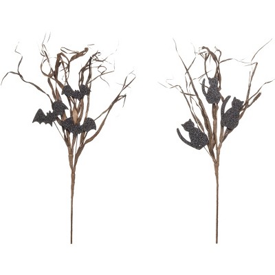 Transpac Wood Cat/bat Spray Set Of 2 Halloween Home Decorations : Target