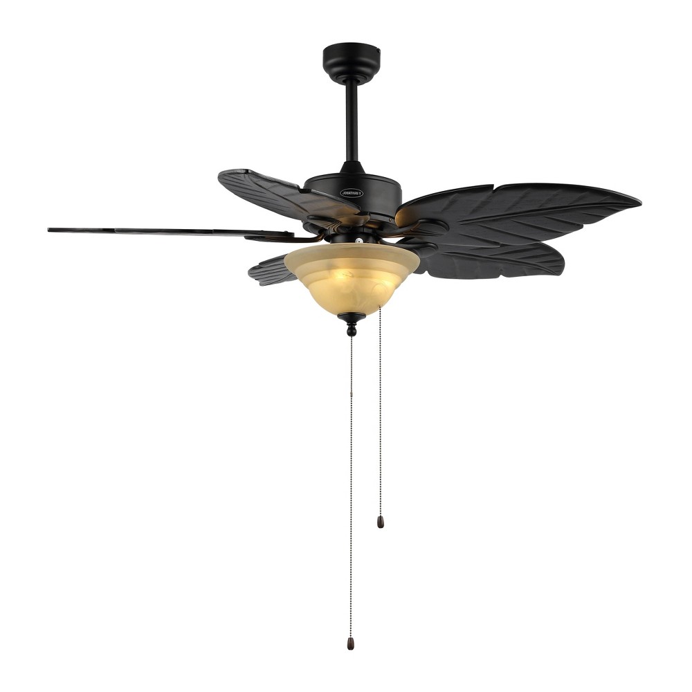 Photos - Air Conditioner 52" 3-Light Poinciana Coastal Iron/Wood Palm Leaf LED Ceiling Fan with Pul