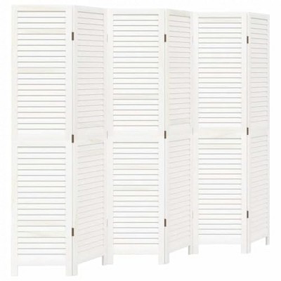 vidaXL Solid Paulownia Wood Room Divider - 6 Panel, White, Folding Privacy Screen for Bedroom/Living Room/Office, 210-215x180cm