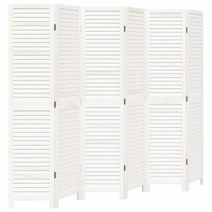 vidaXL Solid Paulownia Wood Room Divider - 6 Panel, White, Folding Privacy Screen for Bedroom/Living Room/Office, 210-215x180cm - 1 of 4