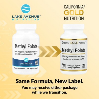 California Gold Nutrition Methyl Folate and Vitamin C, 120 Veggie Capsules