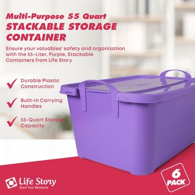 55 Quart Purple Stackable Plastic Storage Box with Lids