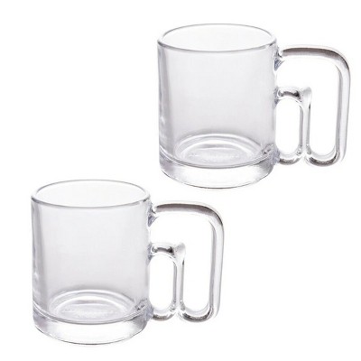Slickblue Set of 2 Double Handle Clear Glass Coffee Mugs – 8 oz