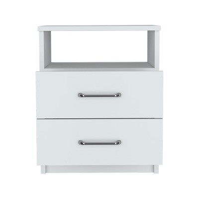 GlasFlength Nightstands Modern Nightstand Bedroom Nightstand Elegant Bedside Table with 2 Drawers for Living Room, White, 13.3"*16"*19.9"