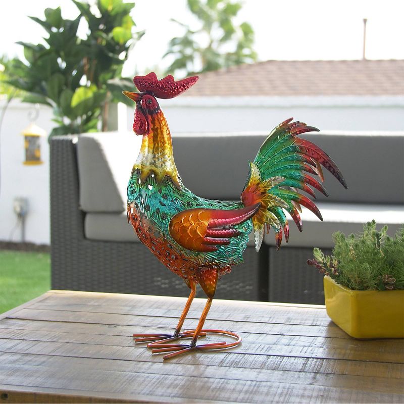 16&#34; x 14&#34; Outdoor Iron Rooster Standing Yard Statue - Alpine Corporation, 3 of 9