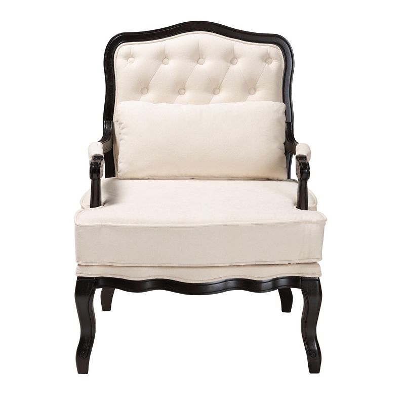 Baxton Studio Dion Traditional French Cream Fabric and Wenge Brown Finished Wood Accent Chair, 3 of 11