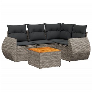 vidaXL 5 Piece Patio Sofa Set with Cushions Gray Poly Rattan - 1 of 4