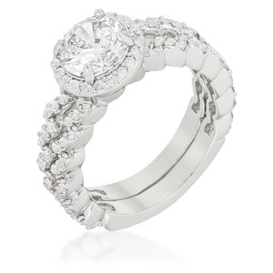 Slickblue Zig Zag Wedding Set for Women, 2.52 Ct Round Cut Clear Cubic Zirconia, Rhodium Plated, Sizes 5-10 - 1 of 4