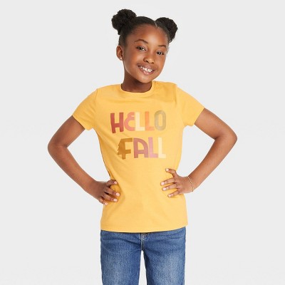Girls' 'Hello Fall' Short Sleeve T-Shirt - Cat & Jack™ Mustard Yellow