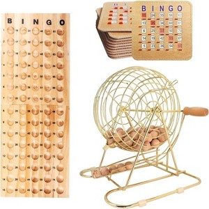 GSE Bingo Game Set with Large Brass Cage, 10 Shutter Slide Bingo Cards, Wood Master Board & 7/8" Calling Balls for Large Groups, Parties, Game Night - 1 of 4