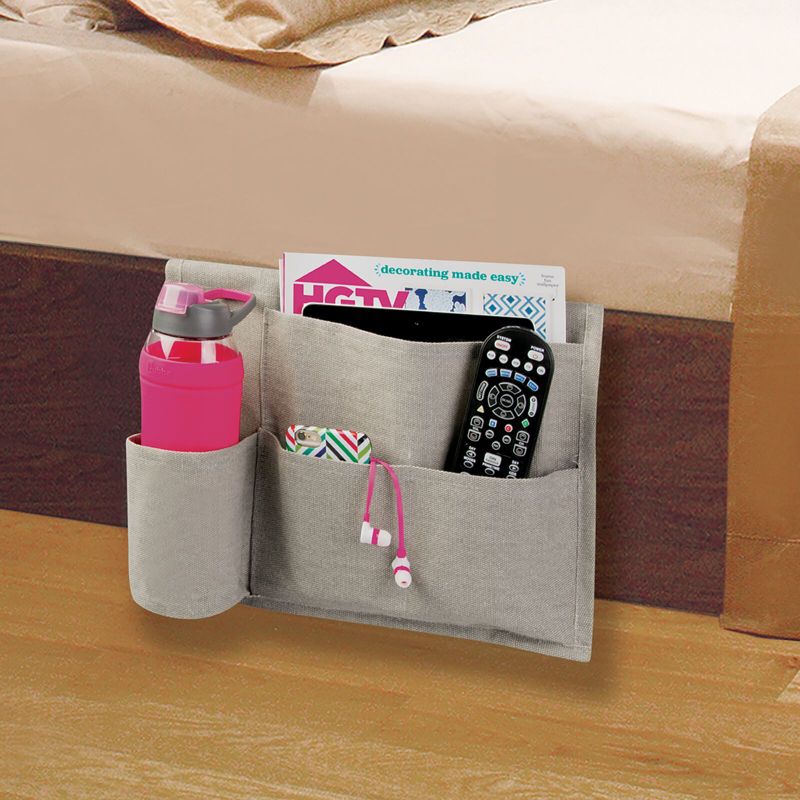 mDesign Fabric Bedside Storage Organizer Caddy, 4 Pockets, 2 of 9