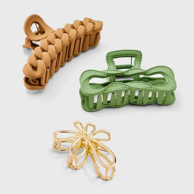 Assorted Claw Hair Clip Set 3pc - Universal Thread™ Gold/Green/Brown