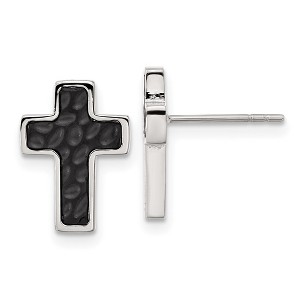 Chisel Stainless Steel Brushed Polished and Textured Black IP-plated Cross Stud Earrings - 1 of 4