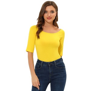 INSPIRE CHIC Women's Half Sleeves Scoop Neck Fitted Layering Soft T-Shirt - 1 of 4