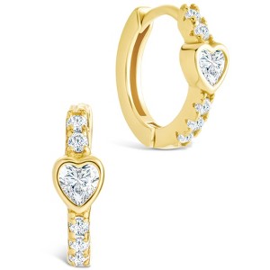 SHINE by Sterling Forever Sterling Silver Heart Cut Bezel Set Huggie Hoop Earrings - 1 of 4