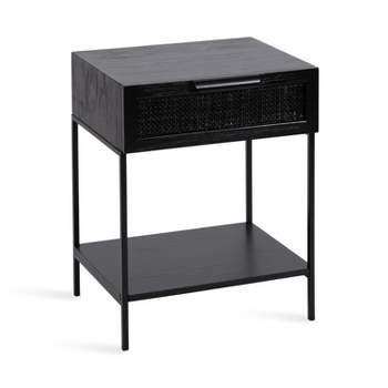 Kate and Laurel Ori Wood and Cane Side Table , 18x15x24, Black