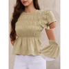 INSPIRE CHIC Women's Peplum Summer Smocked Ruched Crew Neck Cap Sleeve Babydoll Tunic Blouse - 2 of 4