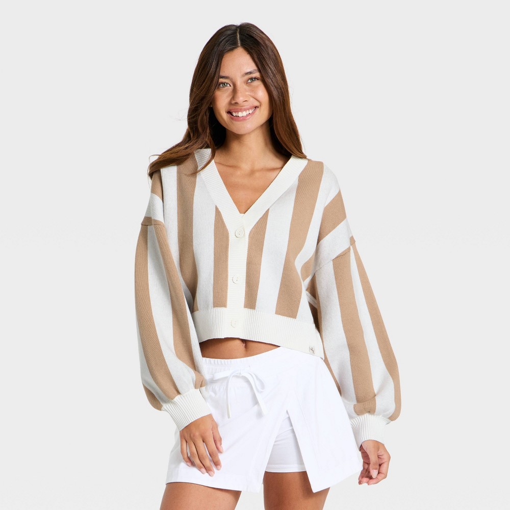 Women's Striped Western Cardigan - JoyLab™ Light Taupe XS
