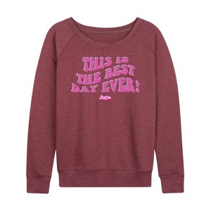 Women's - Barbie - Best Day Ever Lightweight French Terry Wide Neck Long Sleeve Shirt - 1 of 4