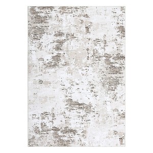 Modern Washable Area Rug - Neutral Abstract Design, Non-Slip Backing, Stain-Resistant Low Pile for Living Room, Bedroom & Office - 1 of 4