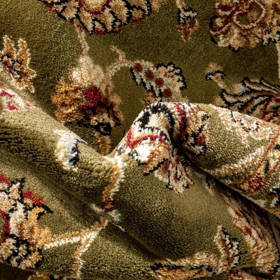 Green Floral Sarouk Runner Rug with Jute Backing