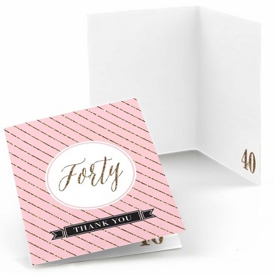 Big Dot of Happiness Chic 40th Birthday - Pink, Black and Gold - Birthday Party Thank You Cards (8 count)