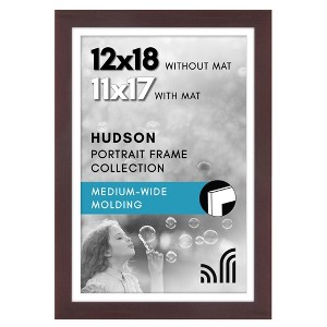 Americanflat 12x18 Poster Frame with Shatter-Resistant Glass - Use as 11x17 Frame with Mat or 12x18 Frame without Mat - Hudson Collection - Mahogany - 1 of 4