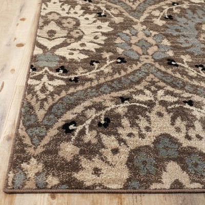 Light Blue Floral Damask Synthetic Indoor Area Rug, 4' x 6'