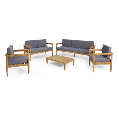 5pc Magnolia Patio Acacia Wood 7 Seater Chat Set - Teak/Dark Gray - Christopher Knight Home