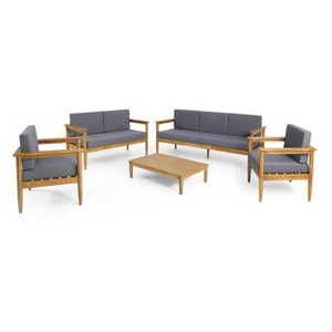 5pc Magnolia Patio Acacia Wood 7 Seater Chat Set - Teak/Dark Gray - Christopher Knight Home - 1 of 4