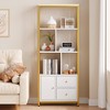 Gold Bookshelf Modern Bookcase with Drawers Storage,White/Gold - 3 of 4