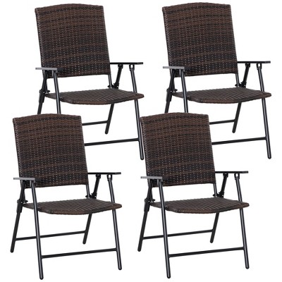 Outsunny Folding Patio Chair Set of 4, Rattan Folding Chairs with Armrest, Steel Frame for Outdoors, Camping