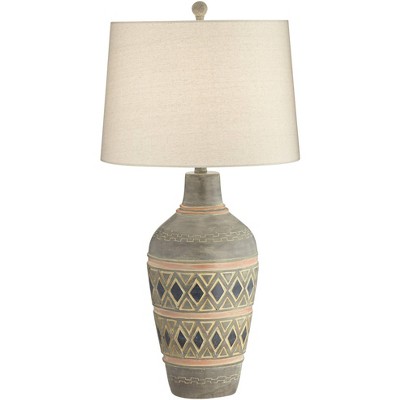 John Timberland Rustic Table Lamp Southwest Style Pattern Oatmeal Fabric Drum Shade for Living Room Bedroom Bedside Office Family