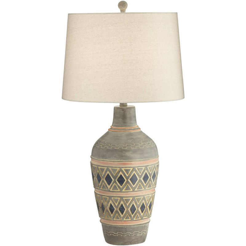 John Timberland Desert Mesa Rustic Table Lamp 29 1/2" Tall Gray Stone Oatmeal Fabric Drum Shade for Bedroom Living Room Bedside Nightstand Office Kids, 1 of 10