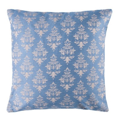 Seanna Blue Damask Cotton Square Throw Pillow