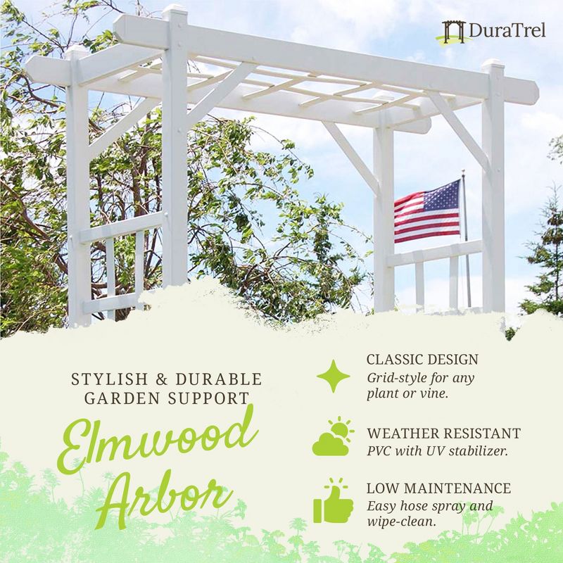Dura-Trel Elmwood Arbor, 57 by 85 Inch PVC Patio Garden Arch, Outdoor Lattice Frame Decoration or Trellis for Climbing Plants, White, 3 of 7