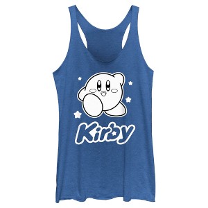 Women's Nintendo Kirby Black and White Portrait Racerback Tank Top - 1 of 4