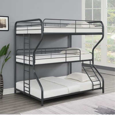 CAVINAS Full-Twin-Full Metal Triple Bunk Bed,Modern 3 Bunk Bed for Kids,Side Ladder and Full-Length Guardrail,No Box Spring Needed