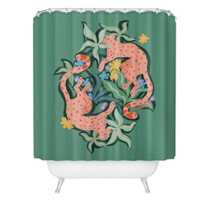 Sun Lee Art Wild Blush Cheetahs Shower Curtain Green - Deny Designs - 1 of 2