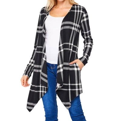 Women's Plaid Asymmetical Hem Cardigan - honeyme