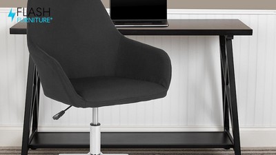 Black Fabric Mid-Back Swivel Office Chair with Chrome Base