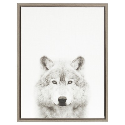 Wolf Framed Canvas Art Gray (24"x18") - Uniek