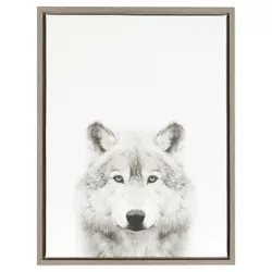 Wolf Framed Canvas Art Gray (24"x18") - Uniek