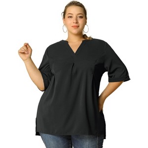 Agnes Orinda Women's Plus Size Casual Solid V Neck 1/2 Sleeves Pleated Blouses - 1 of 4