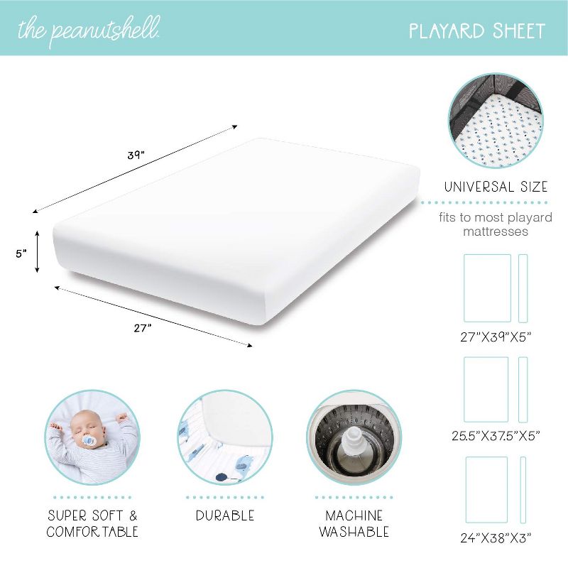 The Peanutshell Mini Crib Sheet Set - 3 Pack - Multiuse for Pack n Play, Playard, Playpen, Mini Crib - Day and Night, 2 of 10
